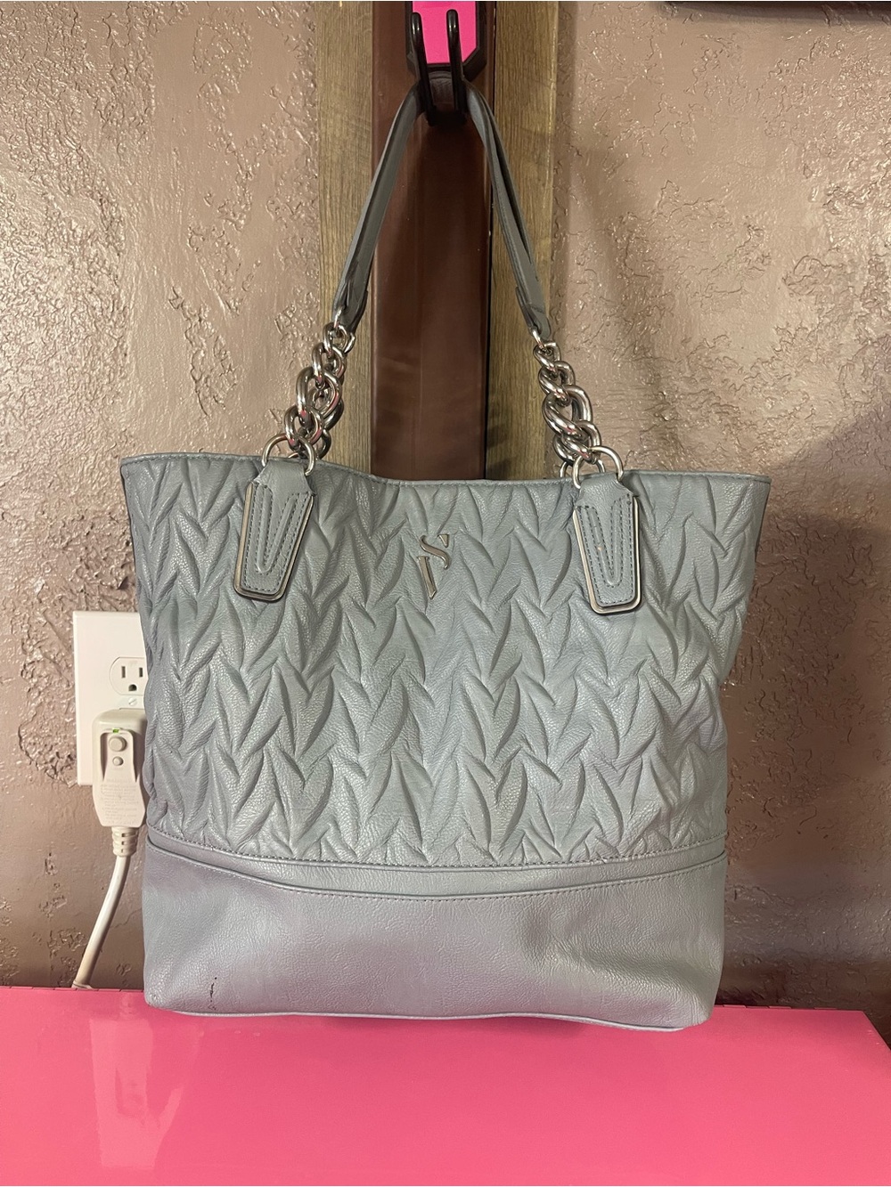 Simply Vera Vera Wang Silver Quilted Tote with Chain Handles